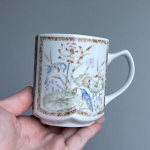 Vintage Mug Japan Floral Porcelain Kutani Hexagon Shaped Cup